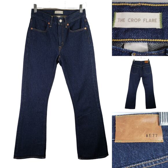 American Eagle AE 77 Crop Flare Jeans Dark Wash Mid Rise Y2K Boho Festival Sz 26 - Picture 1 of 11